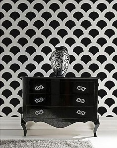 Scallop wall paper and dresser