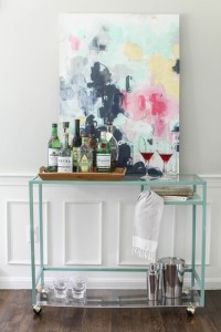 glass cart with painting